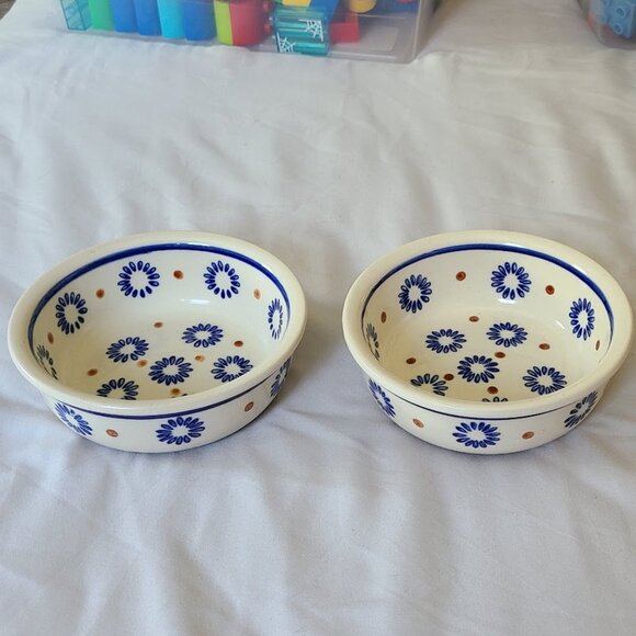 2 Polish Pottery Condiment Dessert Bowls 2 Matching - Picture 3 of 8